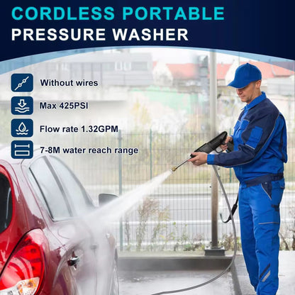Infinite High-Pressure Car Wash Machine 1200 PSI - Portable Electric Washer with 45min Runtime 6-in-1 Nozzle Ergonomic Handle