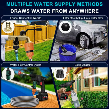 Infinite High-Pressure Car Wash Machine 1200 PSI - Portable Electric Washer with 45min Runtime 6-in-1 Nozzle Ergonomic Handle
