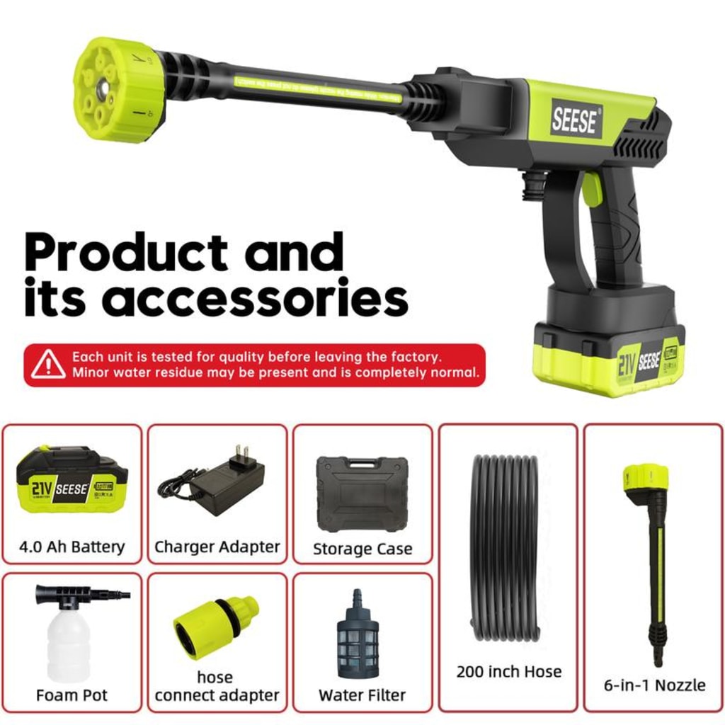 Cordless Pressure Washer Gun | Portable 21V Car Wash Kit